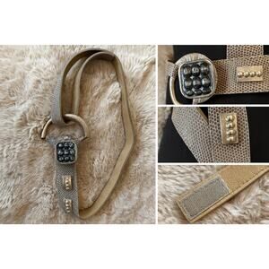 Vintage Adjustable Textured Belt w/ Unique Silver Buckle Hook & Loop Closure